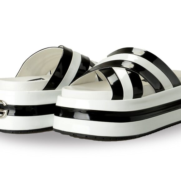 Dolce & Gabbana Black and White Striped Platform Sandals - Picture 8 of 8